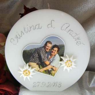 Hochzeitskerze Fotodruck Herz mit Edelweiss