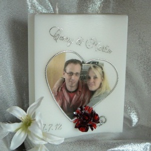 Hochzeitskerze Fotodruck Herz mit Rosen